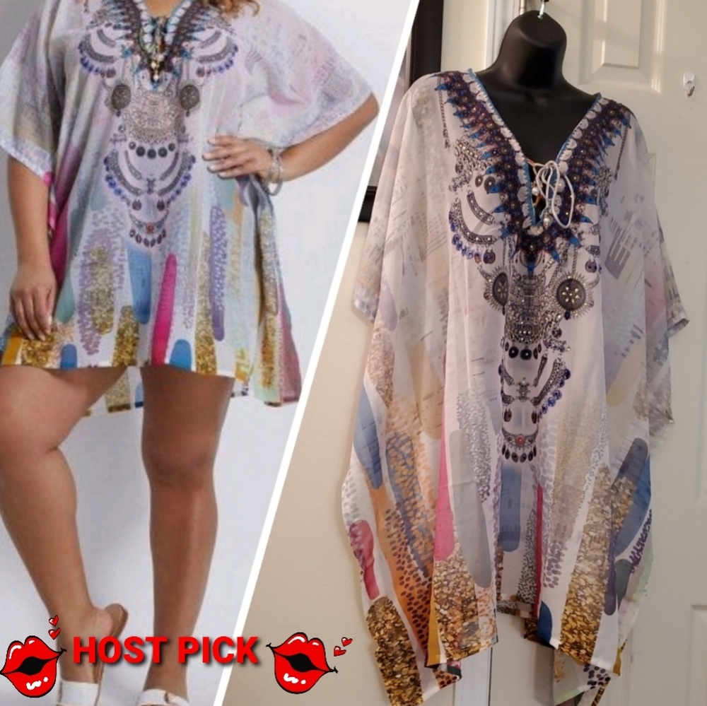 Ashley Stewart Ana & Rose Collab Rhinestone Print Plus Size Caftan